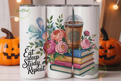 Eat Sleep Study Repeat 20oz Tumbler Wrap Sublimation PixelChick 