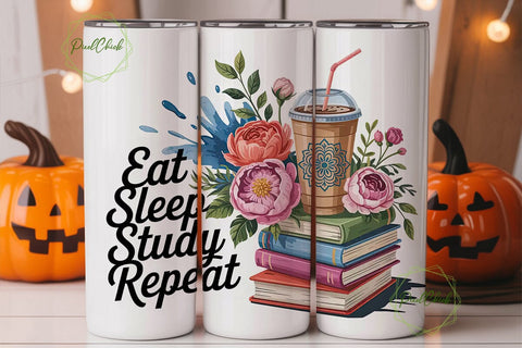 Eat Sleep Study Repeat 20oz Tumbler Wrap Sublimation PixelChick 