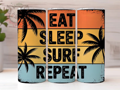 Eat Sleep Surf Repeat 20oz Tumbler, Eat Sleep Surf Repeat, Retro Tropical Sunset, Burnt Orange Stripes Illustration, Sublimation Tumbler Wrap, 20oz Tumbler, Fun Summer Gift Sublimation Lara' s Designs 