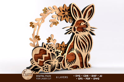 Eater Bunny Wreath Decoration with Floral and Egg Design SVG LaserCutano 