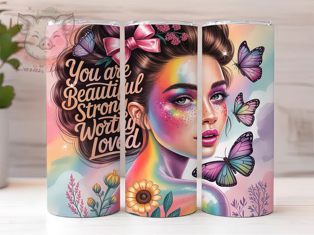 eautiful Strong Worthy Loved 20oz Tumbler, Daily Affirmations Tumbler, Sublimation Wrap, 20oz Tumbler Design, Inspirational Gift, PNG Tumbler Wrap, Motivational Quote Sublimation Lara' s Designs 