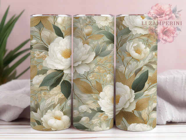 Eco-Friendly Sage Green Floral Tumbler, Flower Tumbler Wrap, Sublimation Tumbler, 20oz Tumbler Design, Green Floral Mug, Custom Drinkware, Eco-Friendly Tumbler Sublimation Li Zamperini 