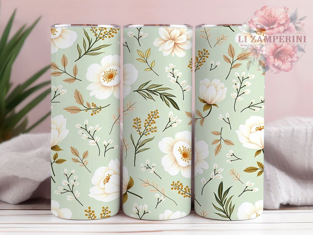 Eco-Friendly Sage Green Floral Tumbler, Flower Tumbler Wrap, Sublimation Tumbler, 20oz Tumbler Design, Green Floral Mug, Custom Drinkware, Eco-Friendly Tumbler Sublimation Li Zamperini 