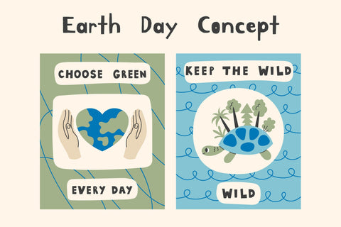 Eco Planet Motivational Poster Set, Earth Day Digital Pattern Rin Green 