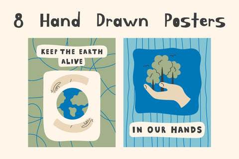 Eco Planet Motivational Poster Set, Earth Day Digital Pattern Rin Green 