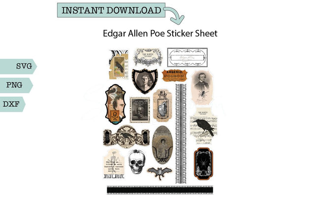 Edgar Allen Poe Sticker Sheet SVG Sharia Morton Designs 