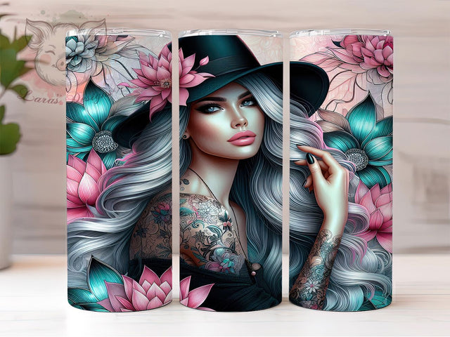 Edgy Boho Girl Tumbler Wrap, Tattoo Aesthetic Tumbler, 20oz Sublimation Tumbler, Edgy Boho Tumbler Wrap, Trendy Girl Tumbler, Phone and Tattoo Design, Modern Bohemian Tumbler Sublimation Lara' s Designs 