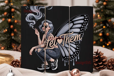 Edgy Butterfly Girl 20oz Tumbler Wrap Sublimation DesignSVG 