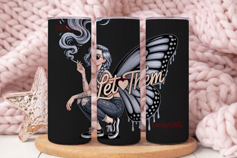 Edgy Butterfly Girl 20oz Tumbler Wrap Sublimation DesignSVG 
