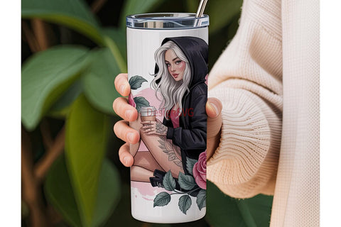 Edgy Floral Girl 20oz Tumbler Wrap Sublimation DesignSVG 