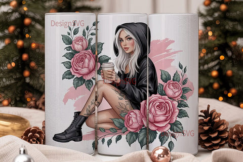 Edgy Floral Girl 20oz Tumbler Wrap Sublimation DesignSVG 