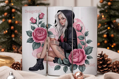Edgy Floral Girl 20oz Tumbler Wrap Sublimation DesignSVG 