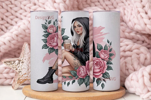 Edgy Floral Girl 20oz Tumbler Wrap Sublimation DesignSVG 