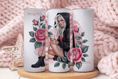 Edgy Floral Girl 20oz Tumbler Wrap Sublimation DesignSVG 