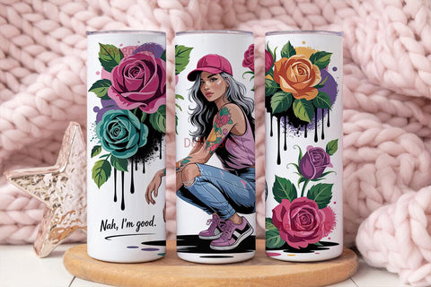 Edgy Girl with Roses 20oz Tumbler Wrap Sublimation DesignSVG 