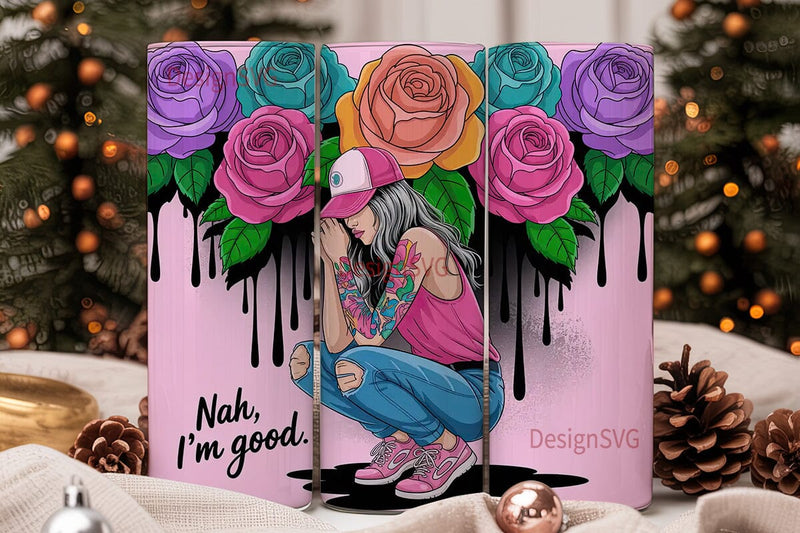 Edgy Girl with Roses 20oz Tumbler Wrap Sublimation DesignSVG 