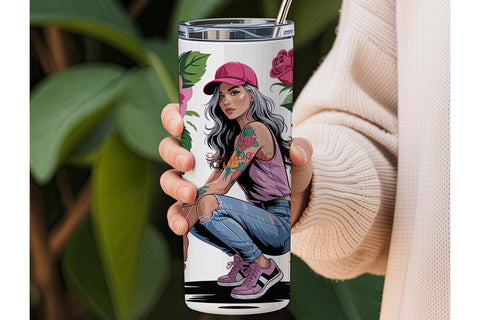 Edgy Girl with Roses 20oz Tumbler Wrap Sublimation DesignSVG 