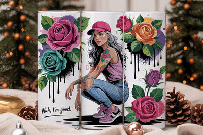 Edgy Girl with Roses 20oz Tumbler Wrap Sublimation DesignSVG 