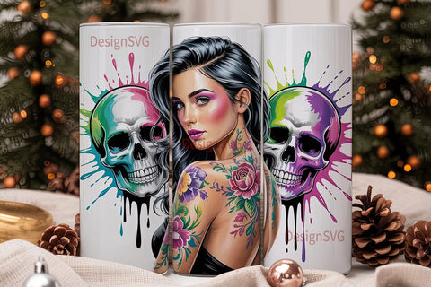 Edgy Glam Skull Tumbler Wrap Sublimation DesignSVG 