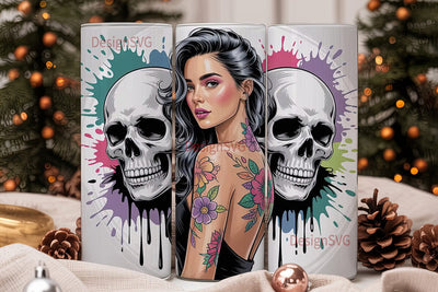 Edgy Glam Skull Tumbler Wrap Sublimation DesignSVG 
