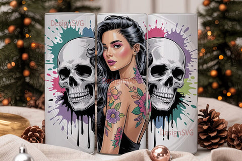 Edgy Glam Skull Tumbler Wrap Sublimation DesignSVG 