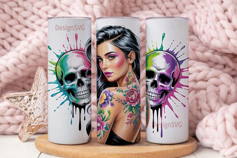 Edgy Glam Skull Tumbler Wrap Sublimation DesignSVG 