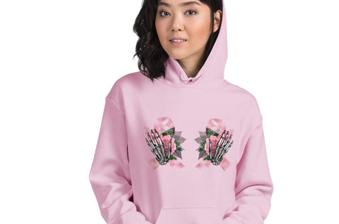 Edgy Pink Ribbon Skeleton Hands Hoodie Physical Crafting After Dark 