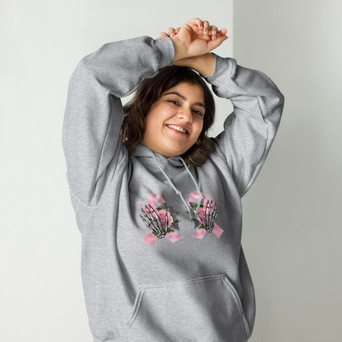 Edgy Pink Ribbon Skeleton Hands Hoodie Physical Crafting After Dark Sport Grey S 