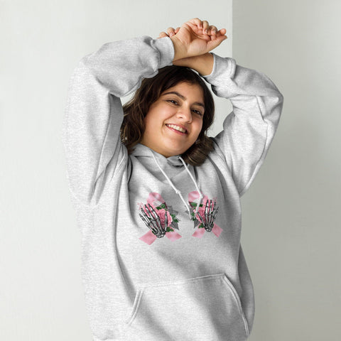 Edgy Pink Ribbon Skeleton Hands Hoodie Physical Crafting After Dark Ash S 