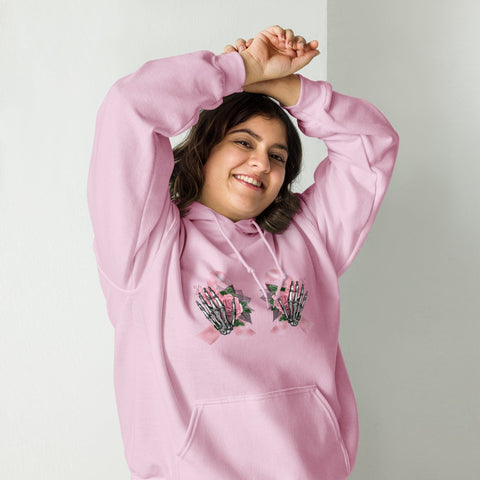 Edgy Pink Ribbon Skeleton Hands Hoodie Physical Crafting After Dark Light Pink S 