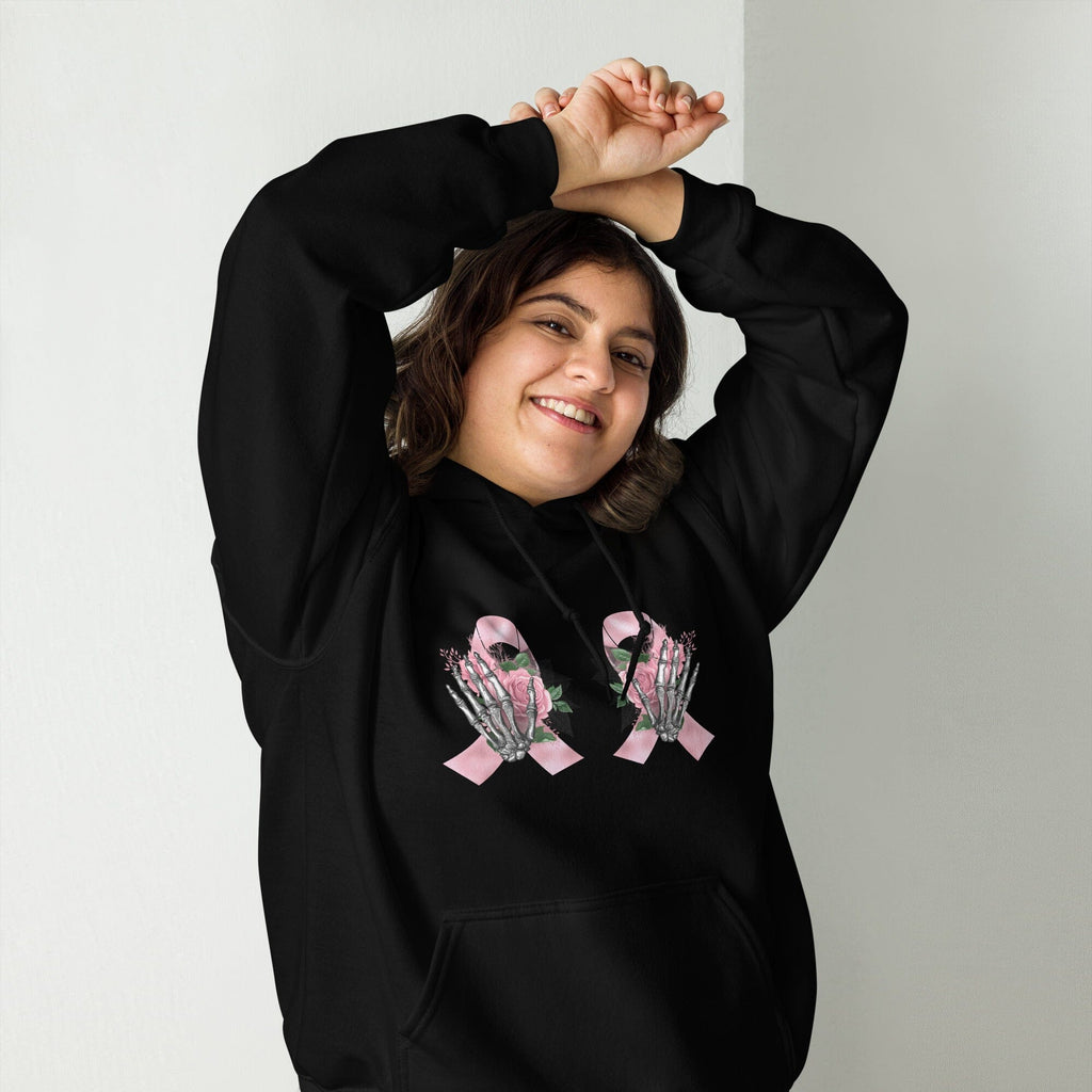 Edgy Pink Ribbon Skeleton Hands Hoodie - So Fontsy