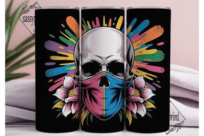 Edgy Skull & Flowers 20oz Tumbler Wrap Sublimation sassyprint 