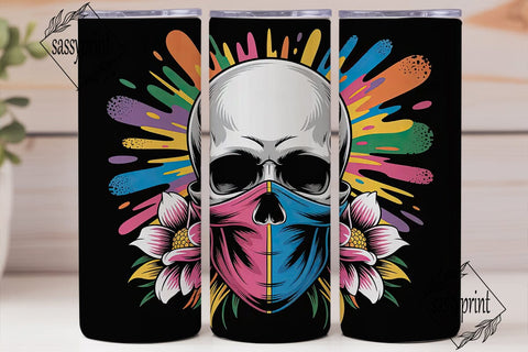 Edgy Skull & Flowers 20oz Tumbler Wrap Sublimation sassyprint 