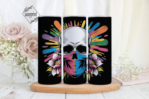 Edgy Skull & Flowers 20oz Tumbler Wrap Sublimation sassyprint 