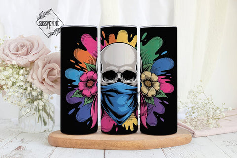 Edgy Skull & Flowers 20oz Tumbler Wrap Sublimation sassyprint 