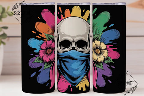 Edgy Skull & Flowers 20oz Tumbler Wrap Sublimation sassyprint 