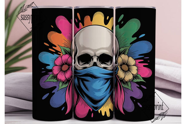 Edgy Skull & Flowers 20oz Tumbler Wrap Sublimation sassyprint 