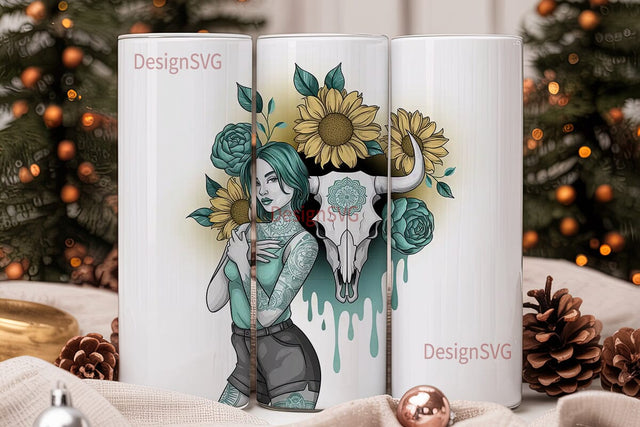 Edgy Tattoo Girl Tumbler Wrap PNG Sublimation DesignSVG 