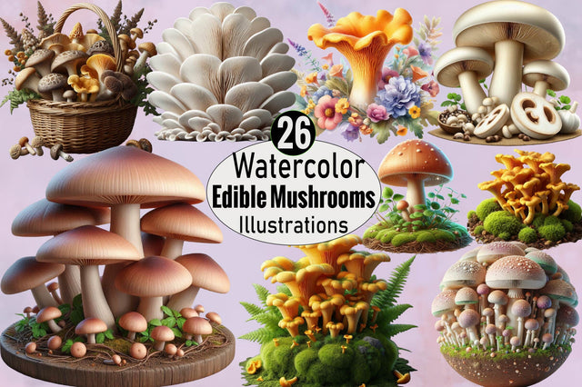 Edible Mushrooms Sublimation Clipart Bundle Sublimation SVGArt 