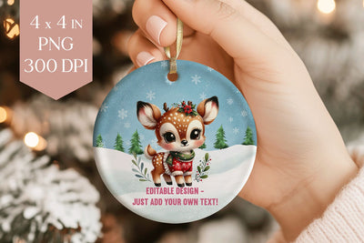 Editable Christmas Fawn Ornament PNG Sublimation BijouBay 