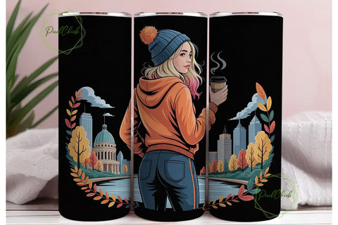 Edmonton Fall Girl 20oz Tumbler Wrap Sublimation PixelChick 