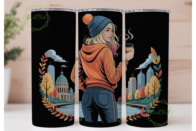 Edmonton Fall Girl 20oz Tumbler Wrap Sublimation PixelChick 