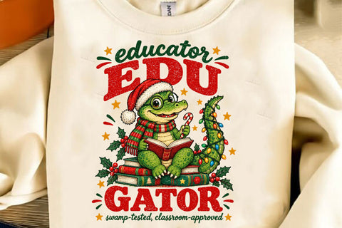 Edu Gator Alligator Christmas PNG Sublimation SVGista 