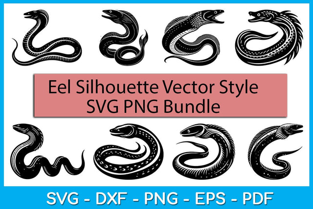 Eel Silhouette Vector Style Bundle SVG PNG Cut File SVG Creativedesigntee 