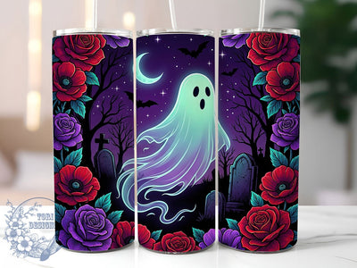 Eerie Ghost Roses 20oz Tumbler, Eerie Ghost Roses, 20oz Tumbler Wrap, Sublimation Design, Cute Spooky Floral Art, Digital Download, Tumbler PNG, Ghost Rose Wrap Sublimation ToriDesigns 