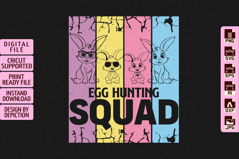 Egg Hunting Squad Easter Day Vintage T-Shirt Bunny Squad T-Shirt Print Template Sketch DESIGN Depiction Studio 