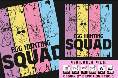 Egg Hunting Squad Easter Day Vintage T-Shirt Bunny Squad T-Shirt Print Template Sketch DESIGN Depiction Studio 