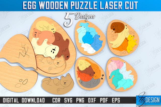 Egg Wooden Puzzle Laser Cut Bundle | Montessori Toy | Wooden Animal Puzzle | Educational Shape Puzzle | CNC Files SVG Fly Design 
