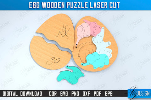 Egg Wooden Puzzle Laser Cut Bundle | Montessori Toy | Wooden Animal Puzzle | Educational Shape Puzzle | CNC Files SVG Fly Design 