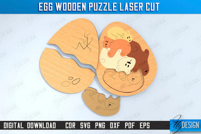 Egg Wooden Puzzle Laser Cut | Montessori Toy | Wooden Bears Puzzle | Educational Shape Puzzle | CNC File SVG Fly Design 